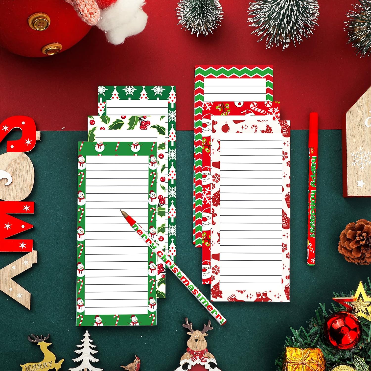 Zonon 6 Pieces Christmas Magnetic to Do List Notepads Christmas Notepad Magnetic Paper Pad Grocery Shopping List Pads for Fridge Reminders Memo Pad Scratch Pads(Classic)