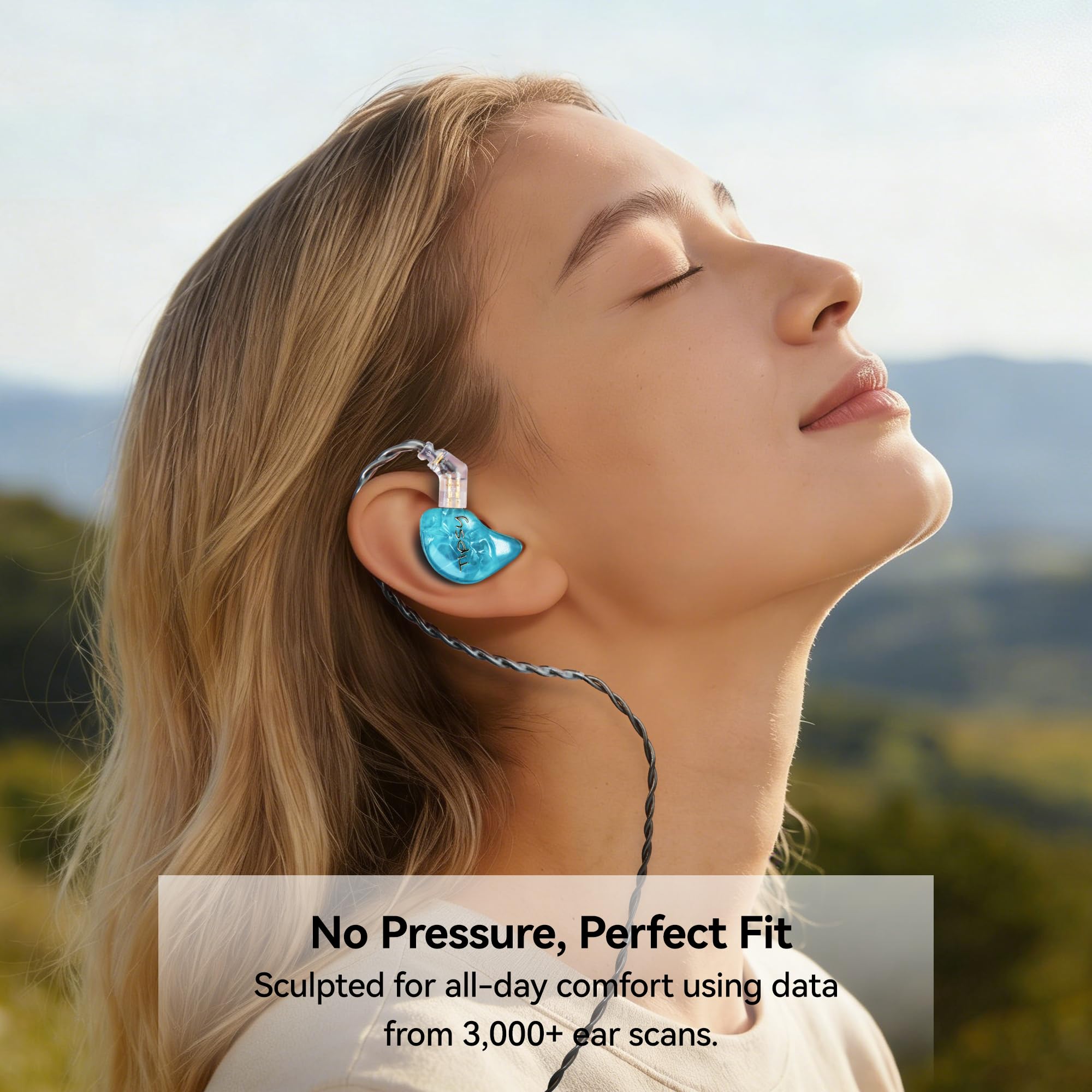 Tipsy M3 Pro IEM Kopfhörer, Gaming In Ear Monitor mit 1DD + 2BA Hybrid-Treibern, Räumlicher Klang für FPS Gaming, Präzise Ortung, Abnehmbares 0,78 mm 2-Pin Kabel, 3,5 mm Anschluss ohne Mikrofon(Blau)