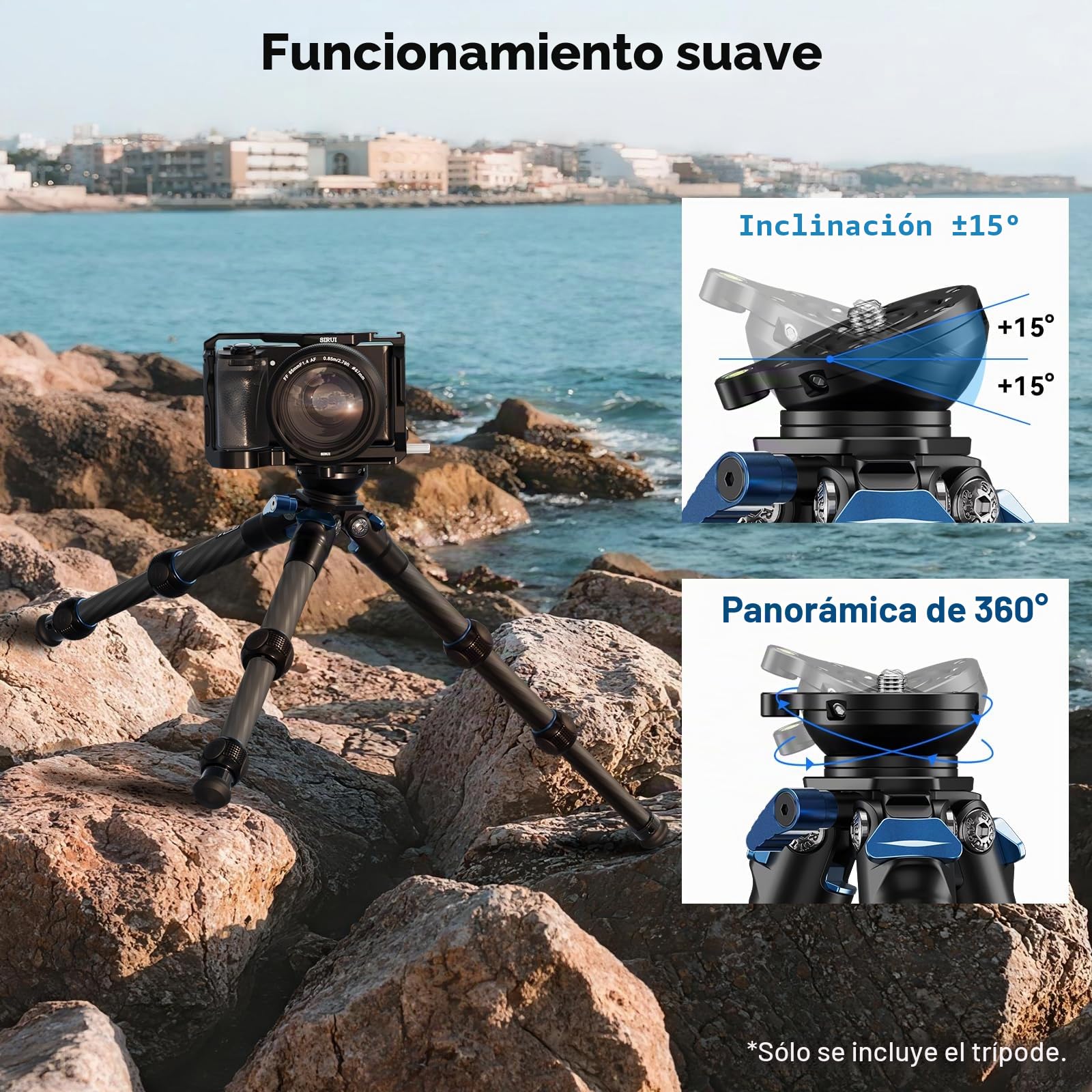 SIRUI Mini Trípode Compacto de Fibra de Carbono, Tornillos de 1/4 Portátil, Carga MAX 33 Libra Altura Máxima 36cm para DSLR, Teléfono, Videocámara - AM223L