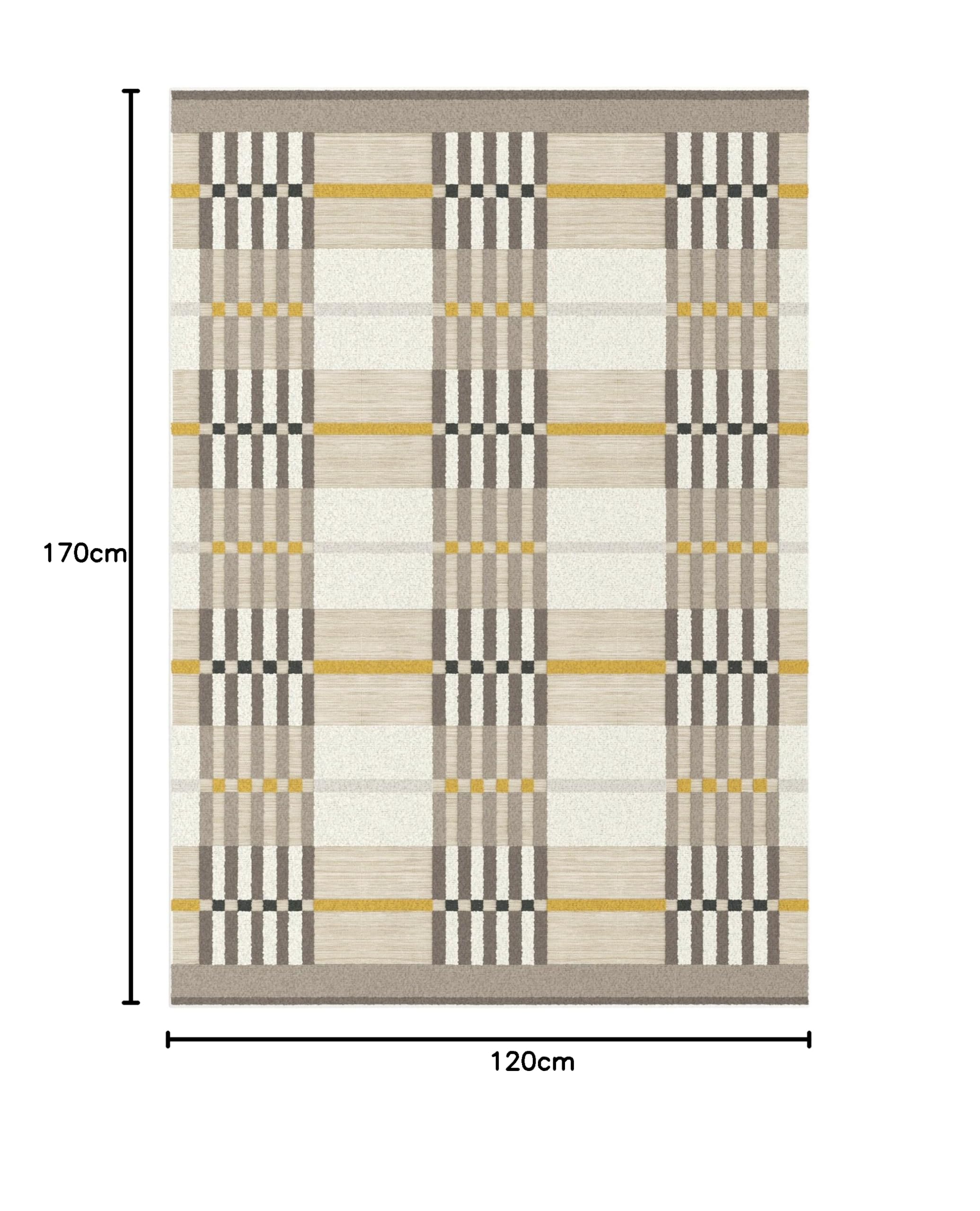 ASPECT Golden Cascade Tapis à Carreaux géométriques/Rayures (Moutarde/Gris/crème/Beige, 120 x 170 cm)