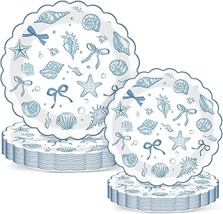 48pcs Scalloped Coastal Party Plates Ocean Theme Party Decorations Tropi...