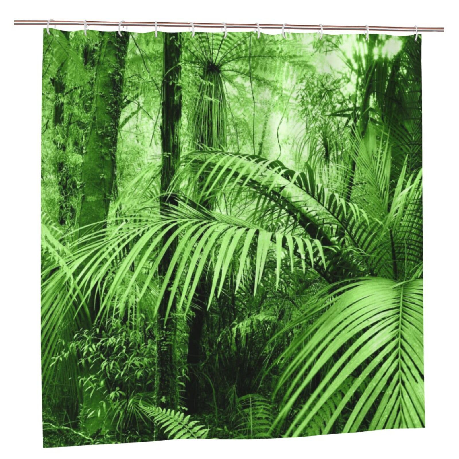 Oudrspo Polyester Fabric Shower Curtain - 70x70 Inch with Metal Grommets, Artistic Privacy Design, Palm Trees and Exotic Plants in Tropical Jungle Wild Nature Zen Theme Rf