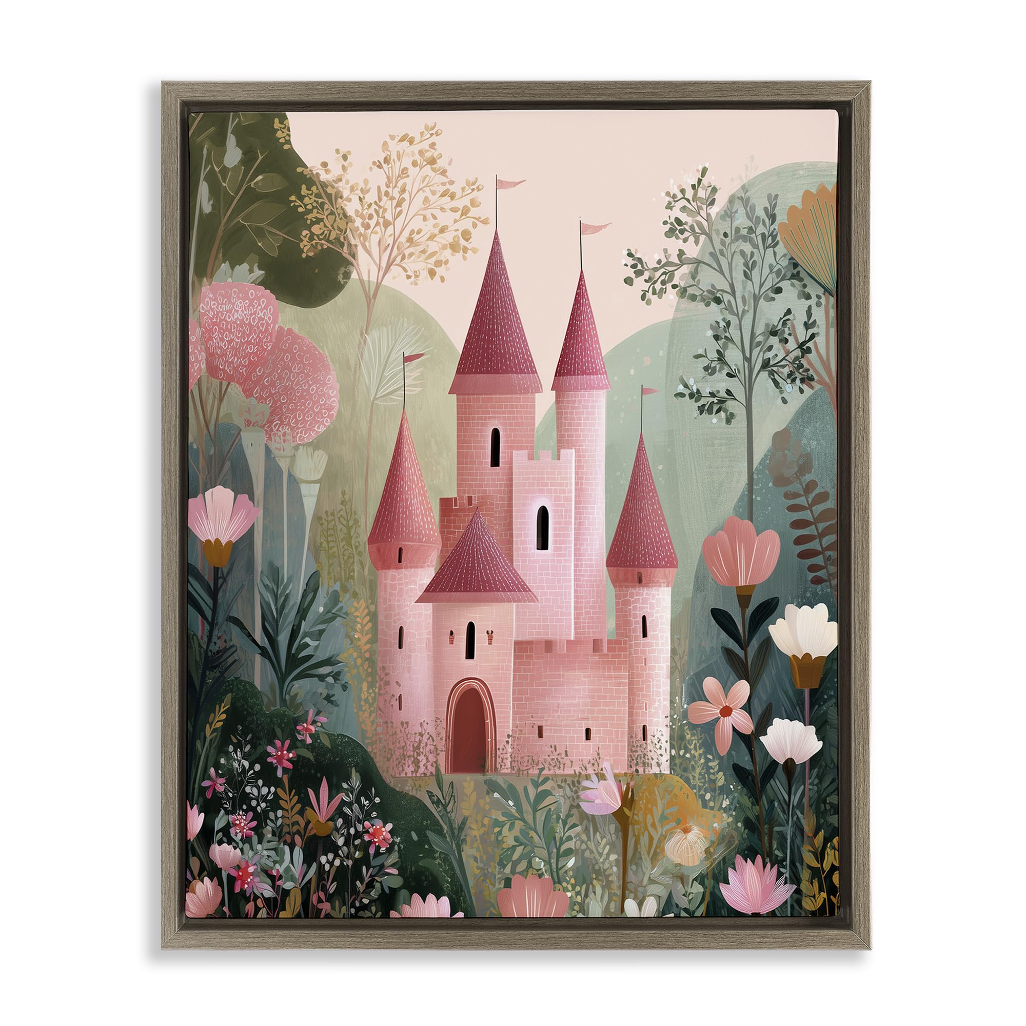 Stupell Industries Montalcino Elm (Textured) Princess Castle Floral Fairytale, 24 X 30 Inch Canvas In Floater Frame