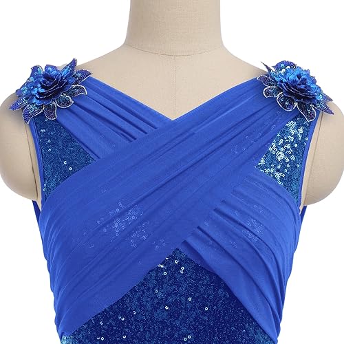 Miniatura 4 de AFAVOM Disfraz de baile lírico para mujer, vestido de lentejuelas con flores, falda asimétrica de tul fluida, disfraces de danza contemporánea