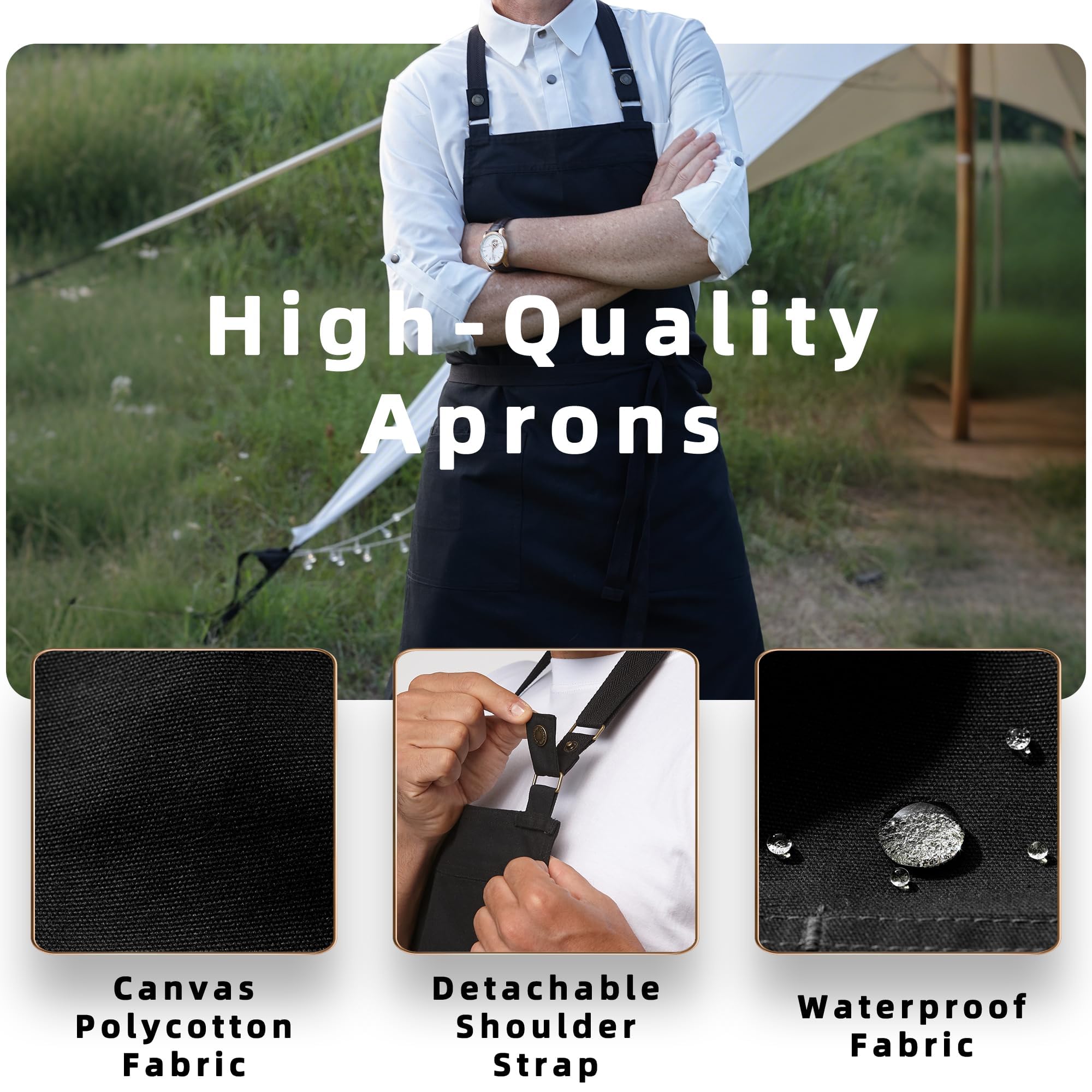 Delantal de cocina ajustable con bolsillos, duradero, impermeable, delantales profesionales para hombres y mujeres, 4251GB