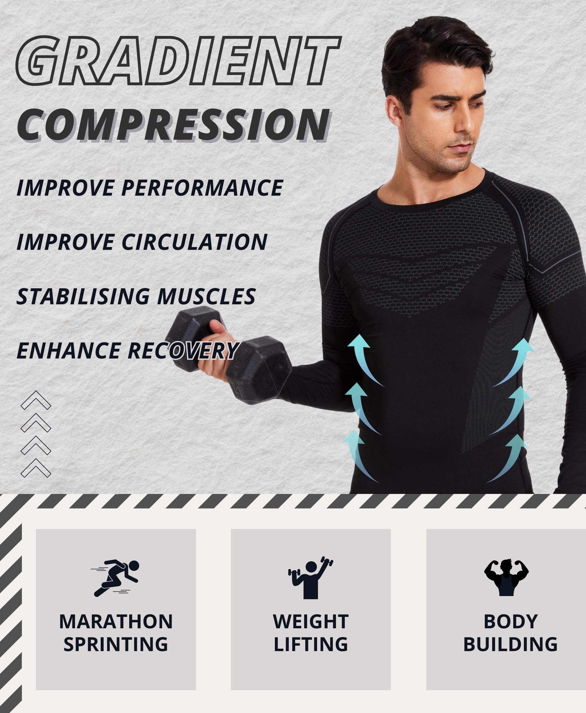 AMZSPORT Maglia Compressione Uomo Maglia Termica Manica Lunga Maglietta Palestra Compression Shirt Ciclismo Running Sportiva