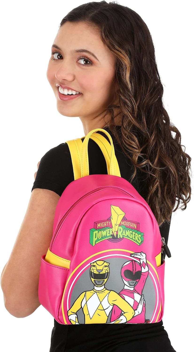 Power Rangers Mini Backpack Faux Leather Shell, Polyester Lining, 2-Way Zipper Closure, Padded Shoulder Straps
