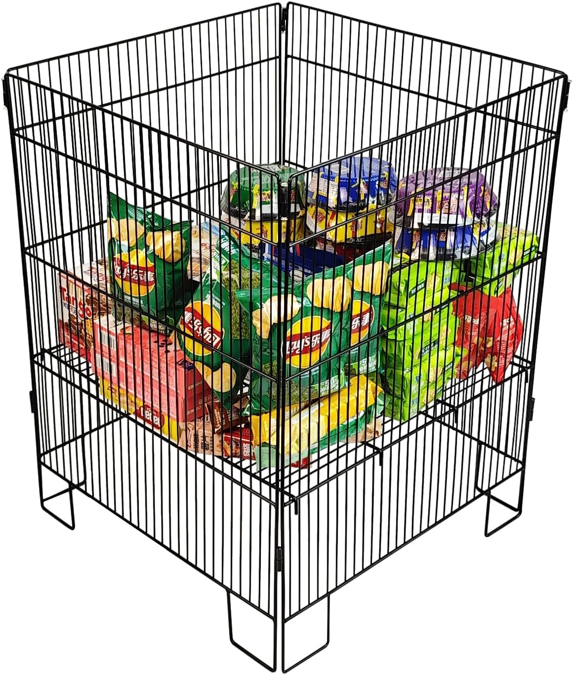 Wire Dump Bin Metal Display Shelf Unit, 24 * 24 * 32inch，Adjustable Height, Black Wire Grid Storage Rack, Foldable Commercial Retail Stand(Large