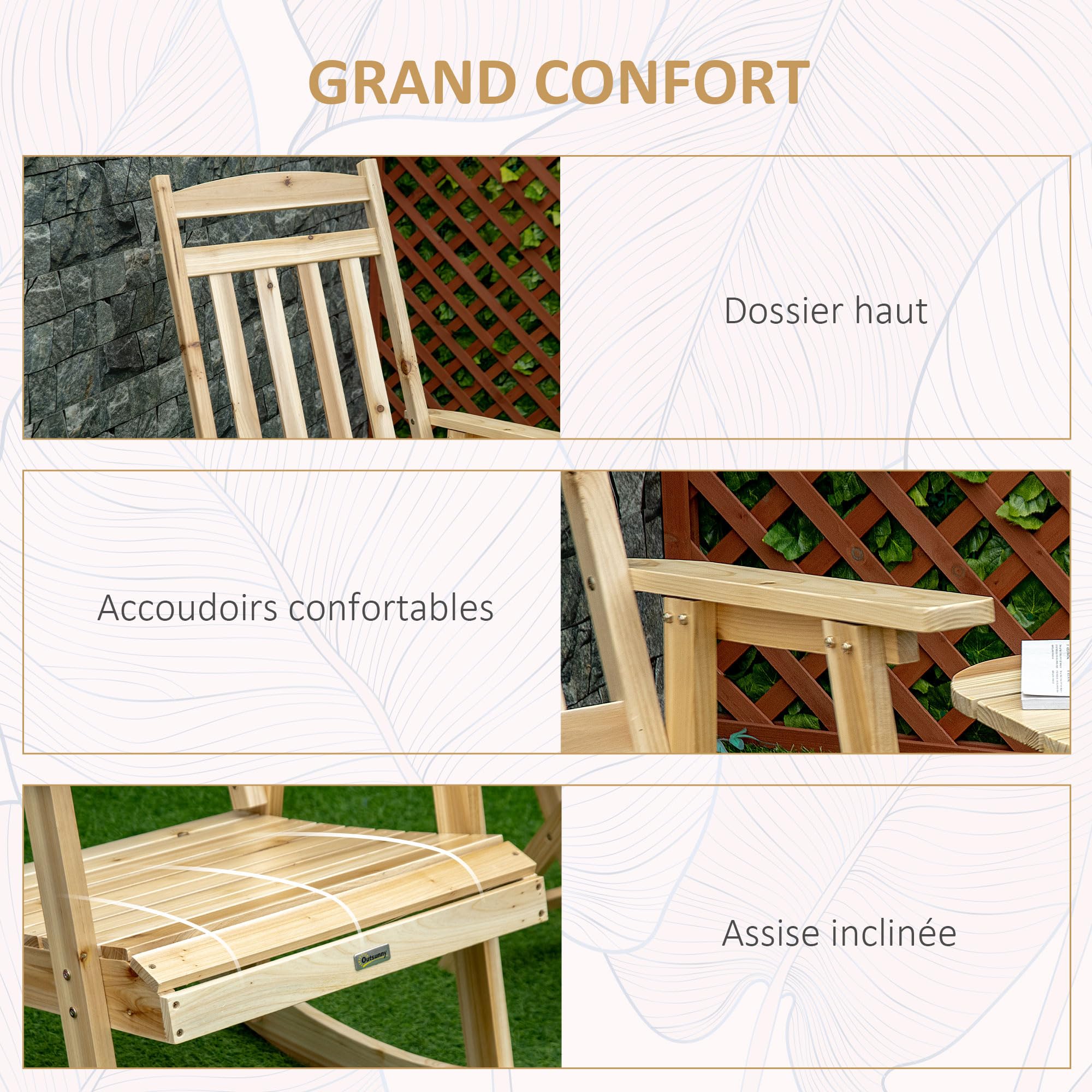 Outsunny Ensemble de Jardin 2 pièces Style Cosy Chaise à Bascule + Table d'appoint Pliante Bois d'épicéa Massif
