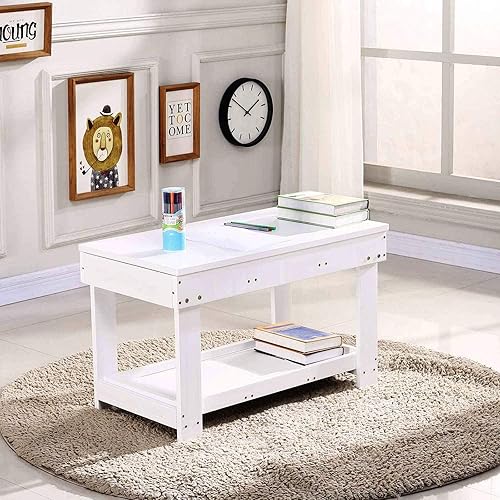 Miniatura 5 de YouHi Mesa de actividades para niños con tabla y almacenamiento para mesa de juegos de ladrillos (mesa doble blanca) Blanco,Marrón,color madera