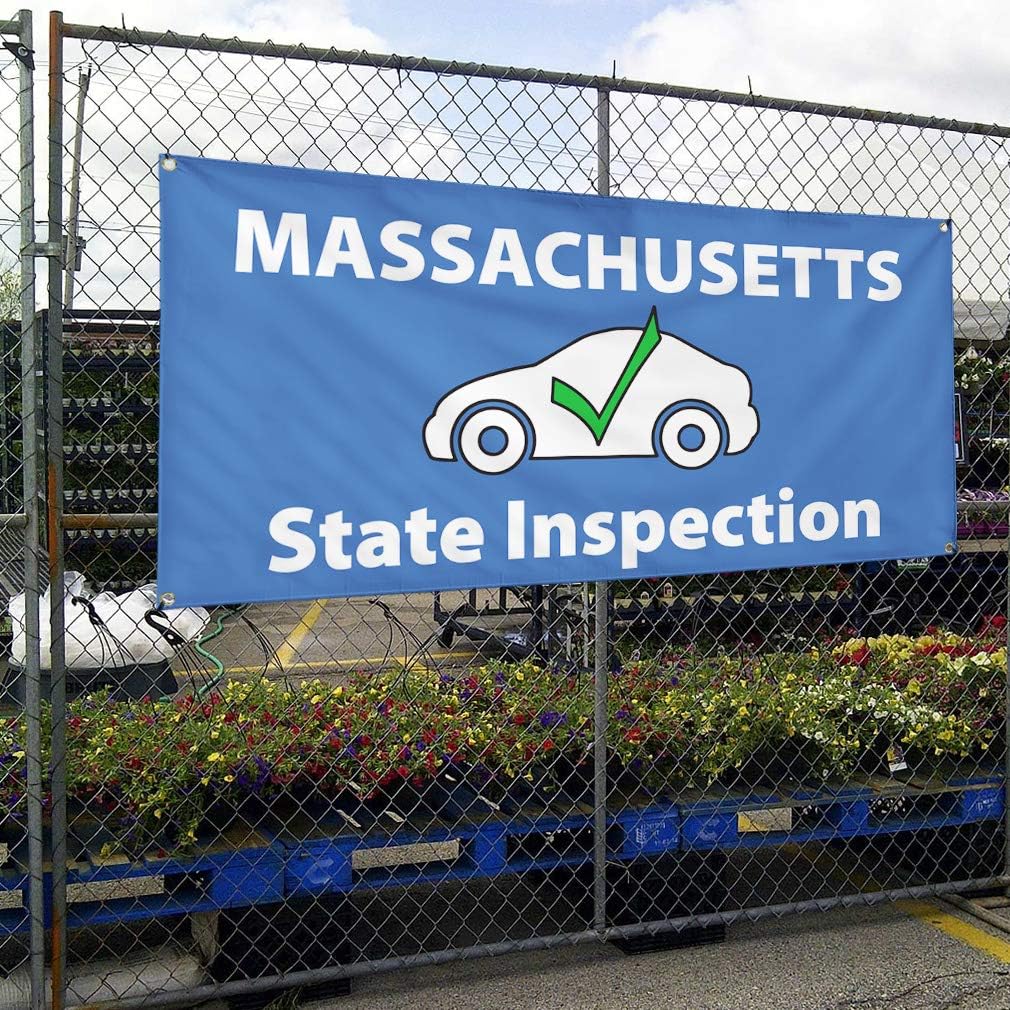 Vinyl Banner Multiple Sizes Massachusetts State Inspection Business Outdoor Weatherproof Industrial Yard Signs Blue 4 Grommets 16x40Inches