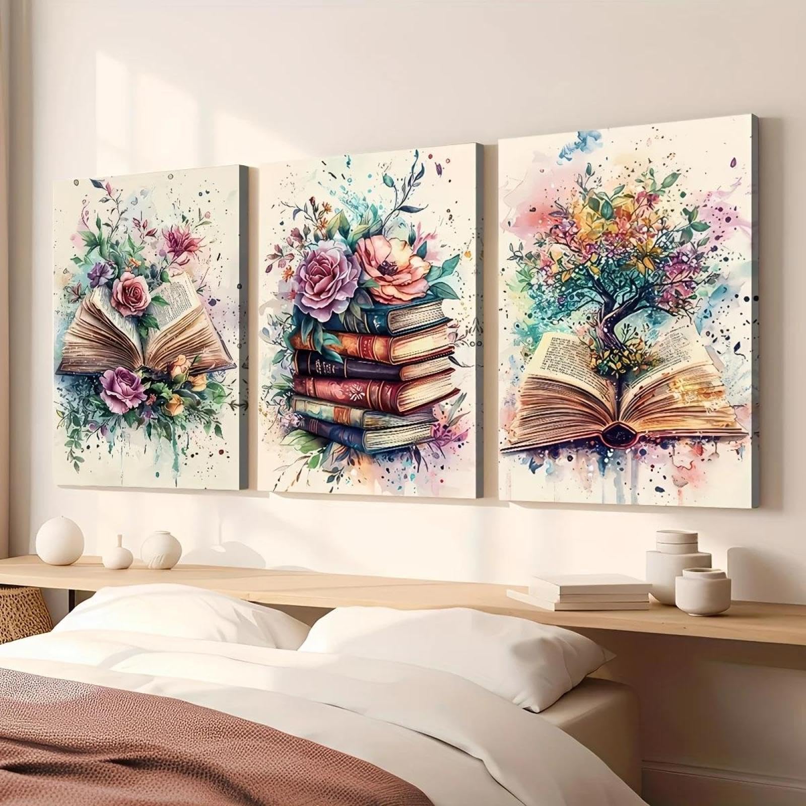 Baibexing Vintage Flower Book Poster Prints Canvas Painting Wall Art Picture For Living Room Home Decor 50X70Cmx3Pcs Unframed