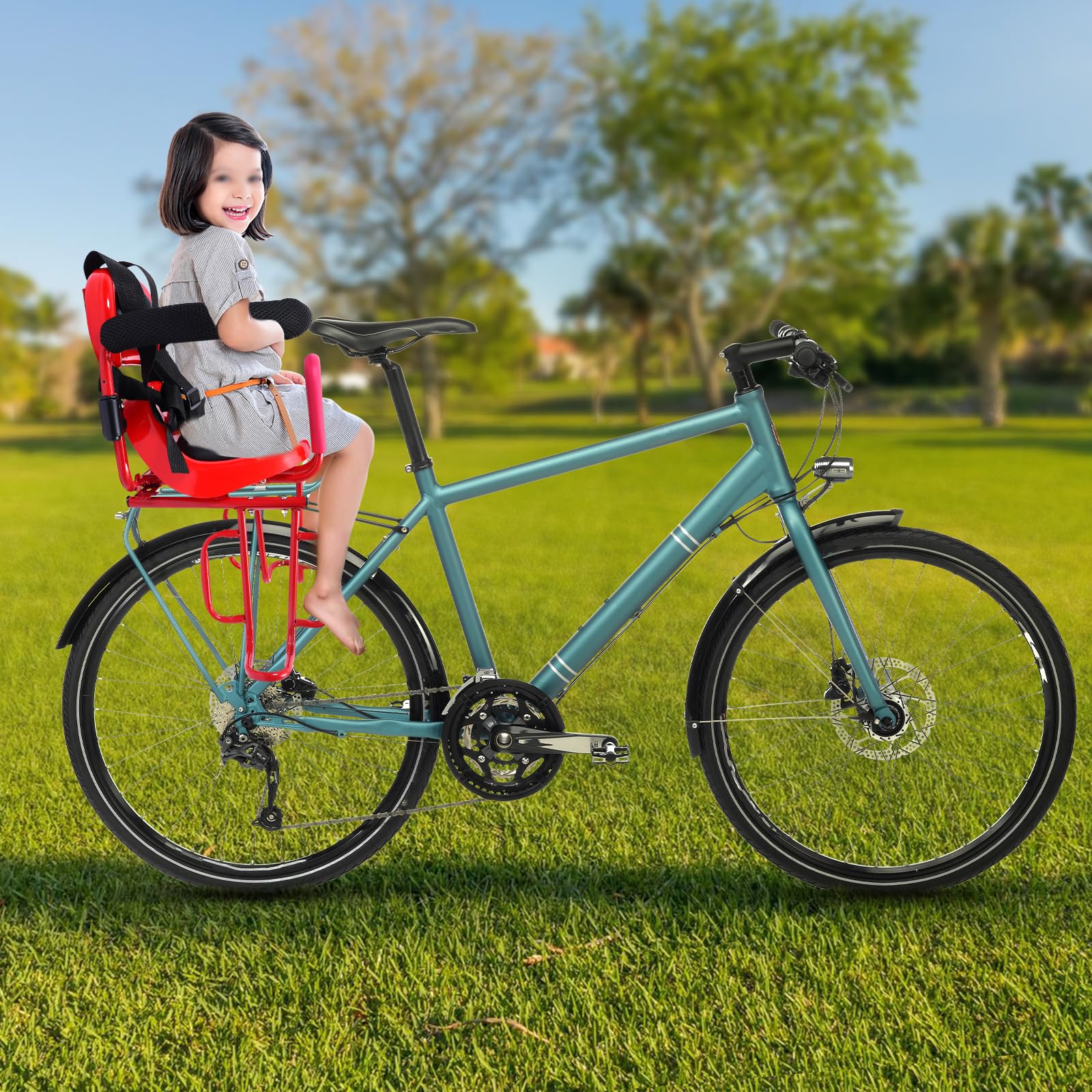 Veruopes Rear Kid's Bike Seat Portable Rear Mounted Child Bike Seat Attachment for Adult Bike Parent Universal Bicycle Carrier with U-Shaped Removable Guardrail for Kids 6 Months-6 Years Old Red