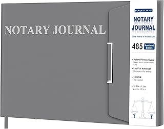 HAUTOCO Notary Journal Log Book Hardcover Notary Book with 485 Record Entries, 200 Numbered Pages, Privacy Guard, 10.6'' X 7.3'' Horizontal Public Journal Record Book for Notarial Acts, Gray