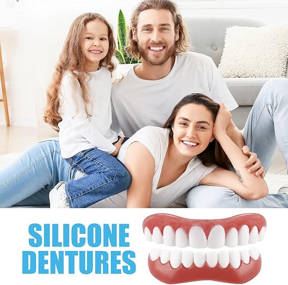 1 Pair of Silicone Reline Denture Set, Soft Denture Reline Kit, Snap On Veneers Teeth Top and Bottom Silicone Denture Reline Kit for Missing Teeth for Upper and Lower Dentures Natural Tones