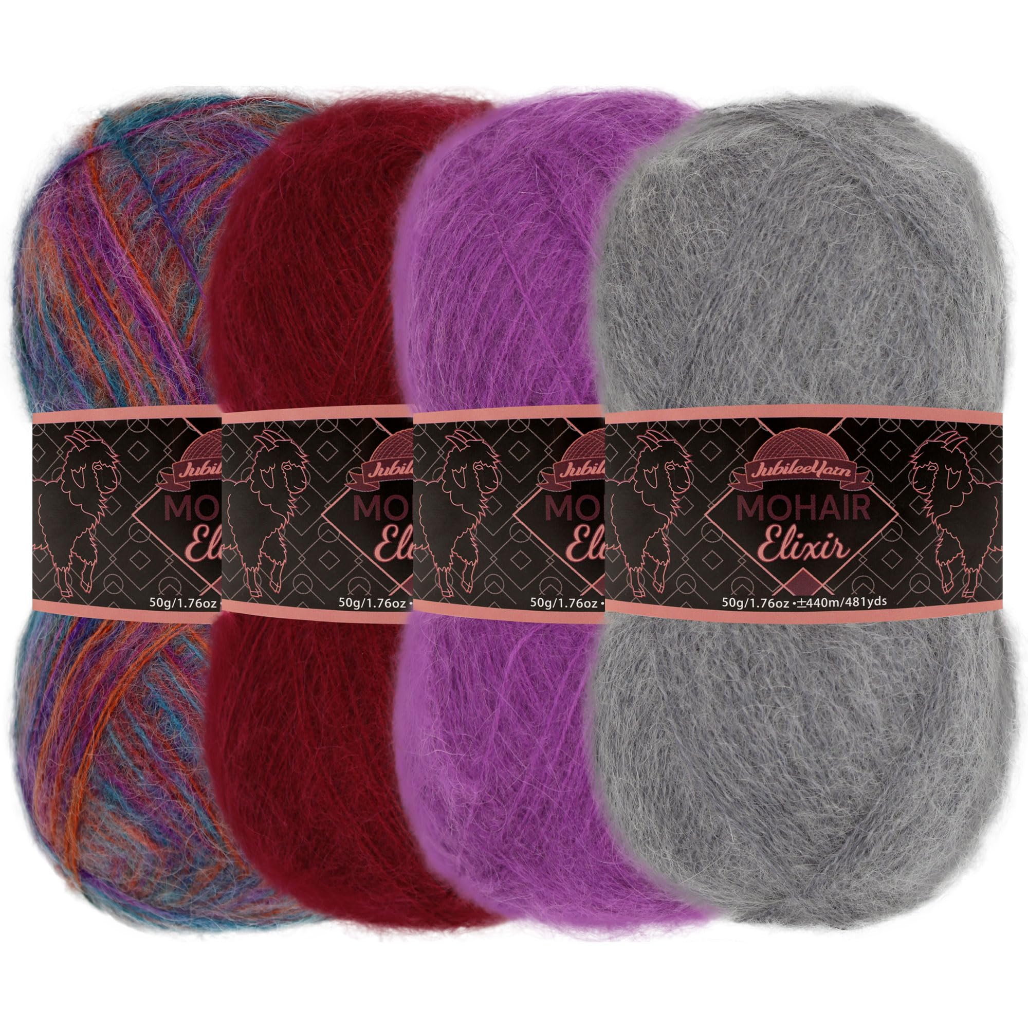 JubileeYarn Mohair Elixir Yarn - 50g/Skein Baby Wool Blend - Shades of Purple - 4 Skeins — image 1