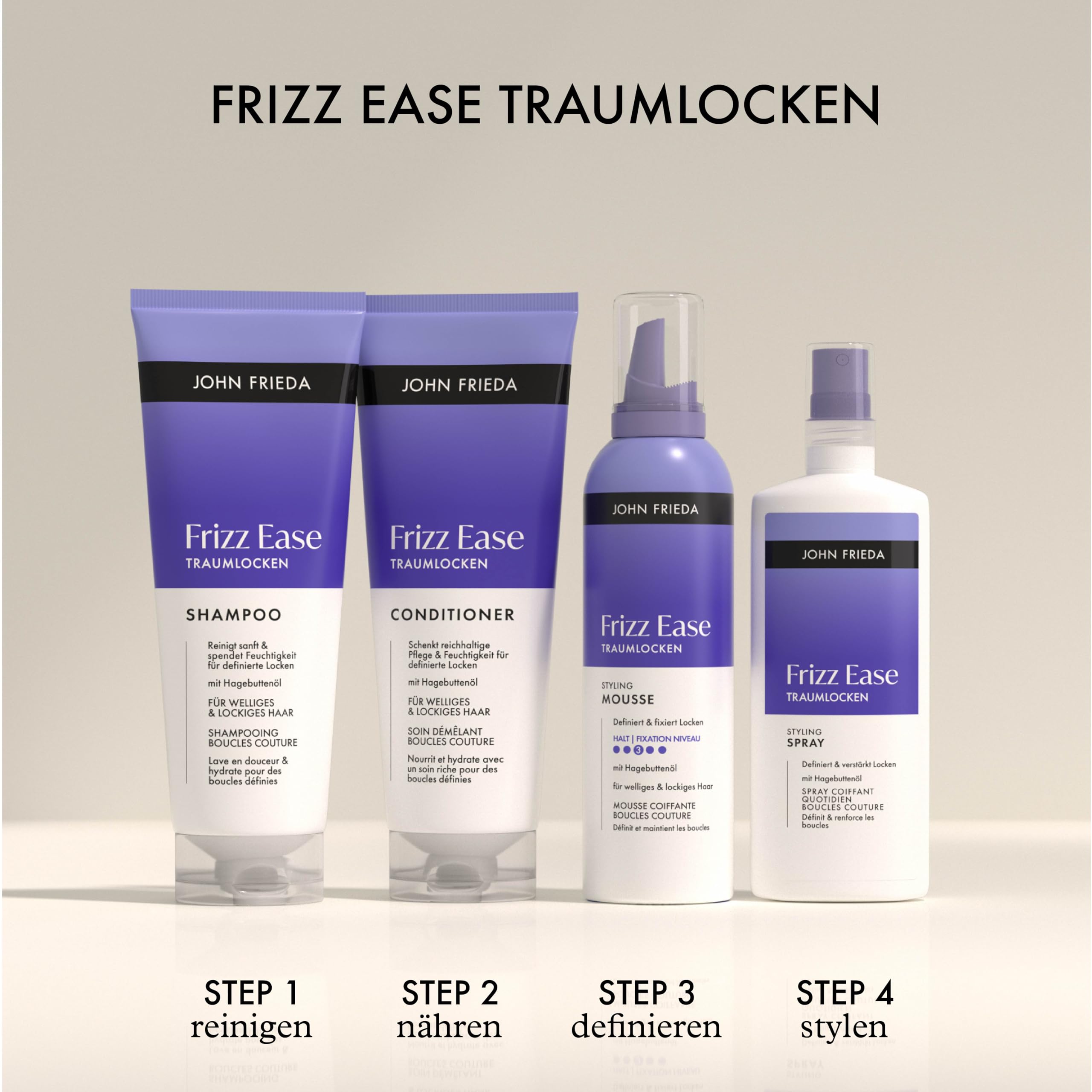 John Frieda Traumlocken Set - Shampoo, 500ml & Conditioner, 500ml - Frizz Ease Serie - Für lockiges, welliges Haar