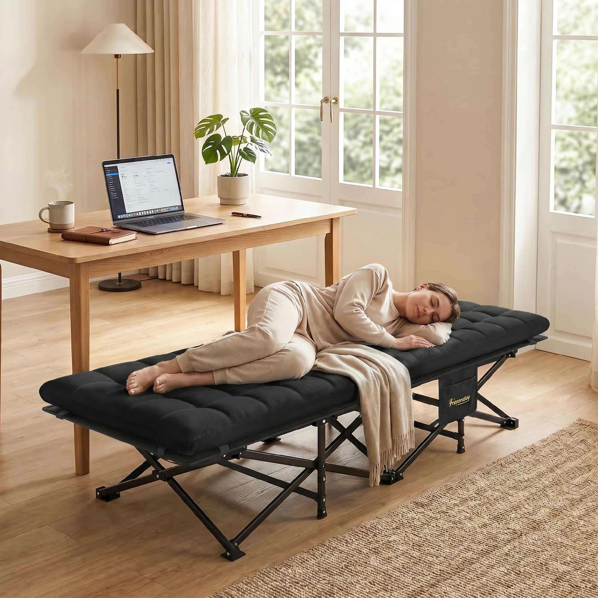 Outsunny Lit de camp pliable avec sac de transport - 200 x 80 x 40 cm - Charge maximale : 200 kg - Pour adultes - Pour l'intérieur, l'extérieur, le jardin, le camping, les voyages - Noir
