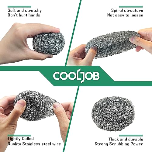 Miniatura 2 de COOLJOB Paquete de 612 esponjas de acero inoxidable, almohadillas de metal resistente para platos, sartenes, ollas, hornos, utensilios de cocina sin