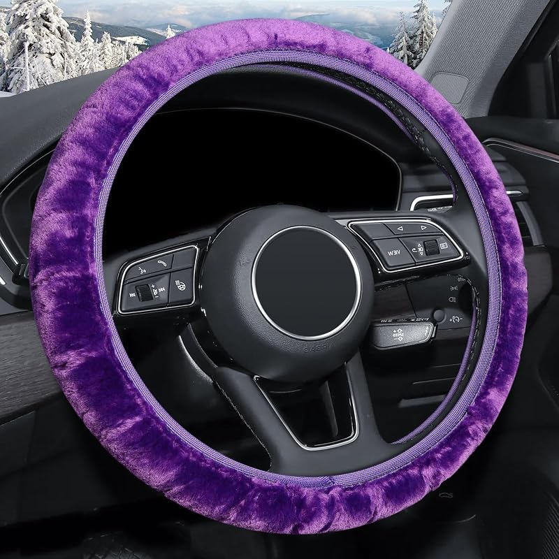 Capa para Volante ZHOL em Pelúcia Macia Roxa para Volantes de 37 a 38 cm