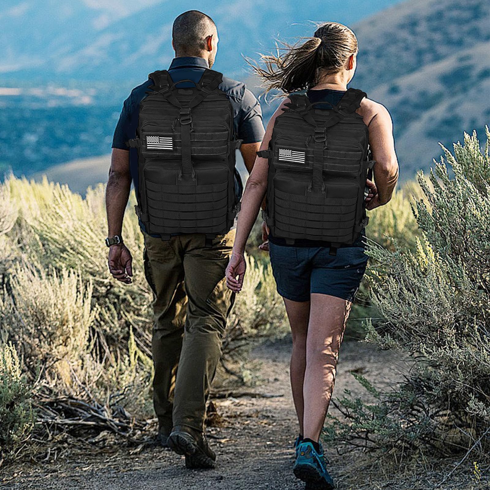 WOLT | Sac à dos tactique militaire pour homme, grand sac d'assaut de 3 jours avec sac MOLLE pour équipement de randonnée, sac de survie, sac de portée, noir, Large, ‎Sac à dos tactique