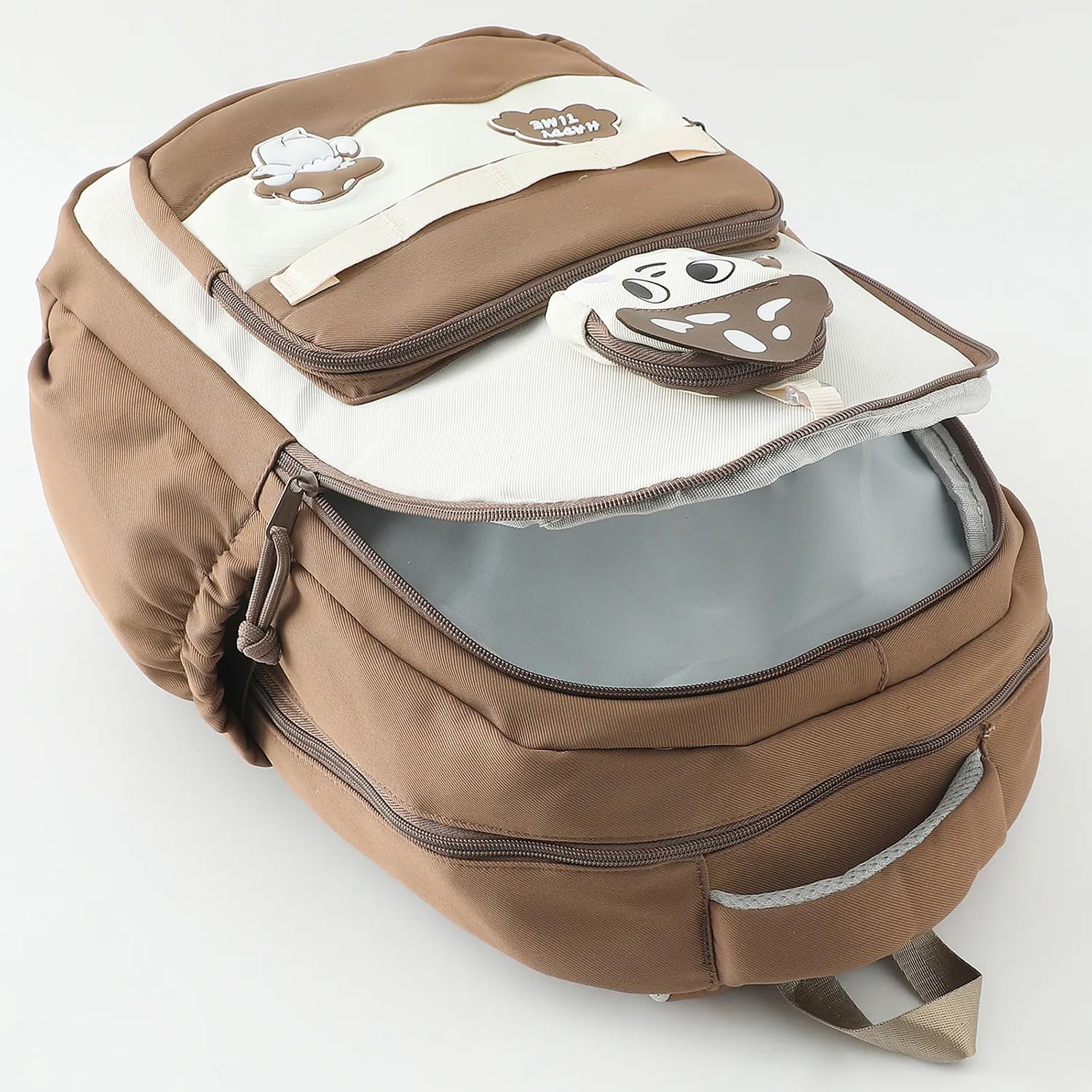 Bonfino Happy Mushroom School Backpack for Kids 23L - Brown, 2 Spacious Compartments, 2 Bottle Pockets, 1 Front Pocket, Water Resistant, Ideal for Gifting, Bag for Toddlers, Height 16 Inches 1