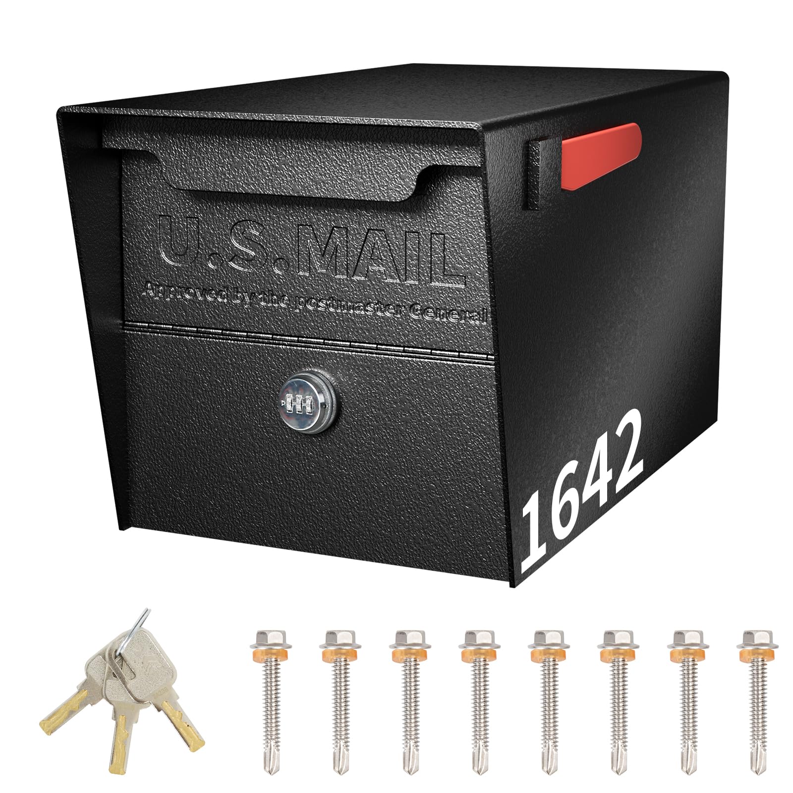 Photo 1 of Hykolity Locking Mailbox, Curbside Security Mailbox with Combination Lock, Post Mount Lockable Mailbox with Reflective Numbers, Black, Large, 21 in. D x 10.75 in. W x 10.65 in. H