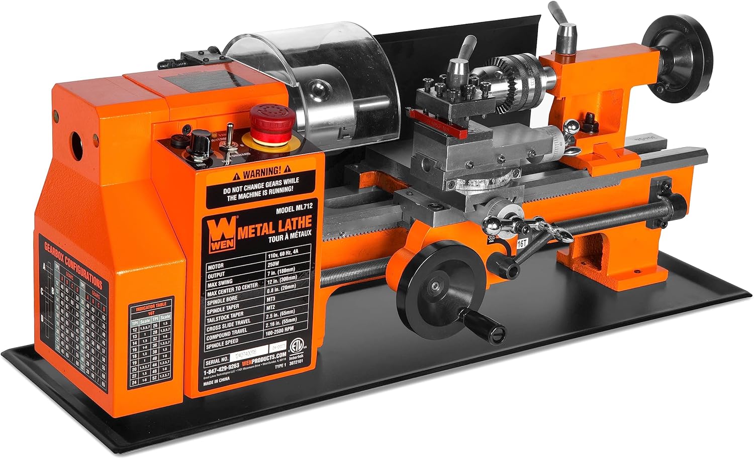 WEN 7-by 12-Inch Benchtop Metal Lathe