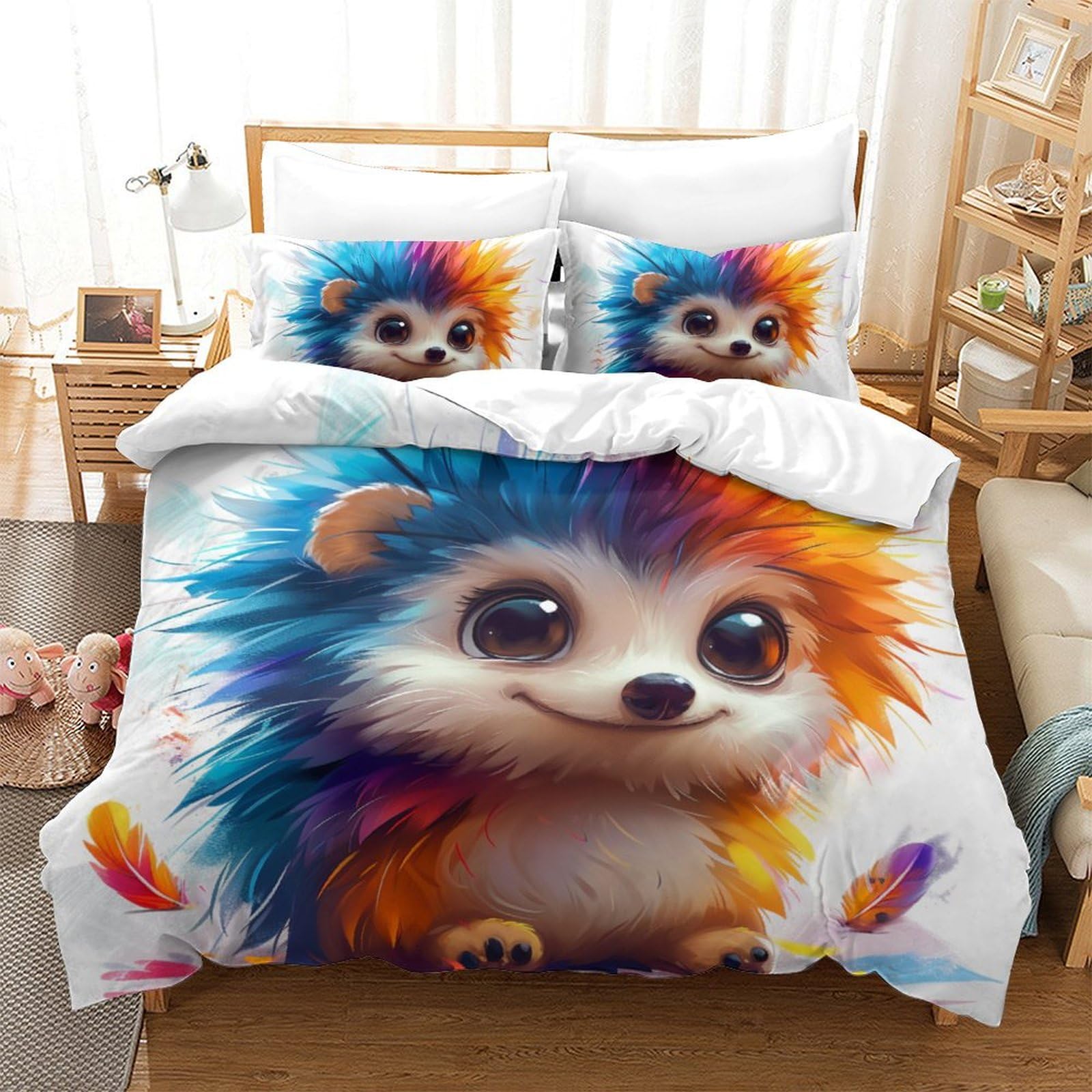 Housses de couettes 3 pièces hérisson imprimé 3D avec microfibre super douce