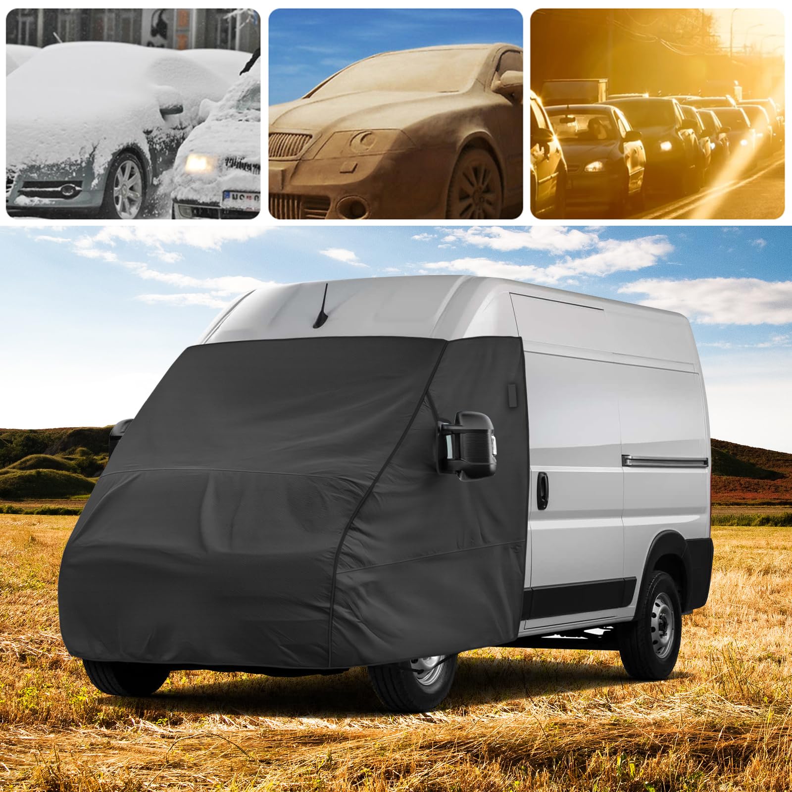 Frontscheiben Abdeckung für FIAT Ducato Citroen Jumper Peugeot Boxer 2006-2025, Scheibenabdeckung Wohnmobil Abdeckplane Gegen EIS Sonne Wasserdicht Windschutzscheibe Deckt Gesamte Motorhaube