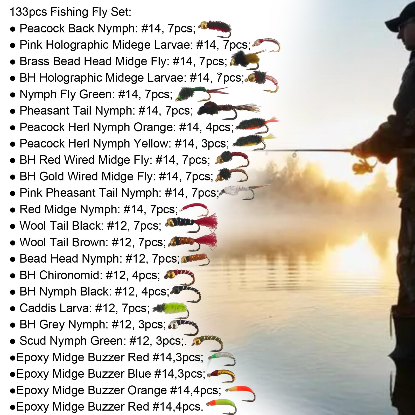 Fliegenfischen Fliegen Set, 134Stk Forellenköder mit Fliegenbox, Trockene Nasse Fliegen Fishing Lures, Nymphen, Streamers, Popper
