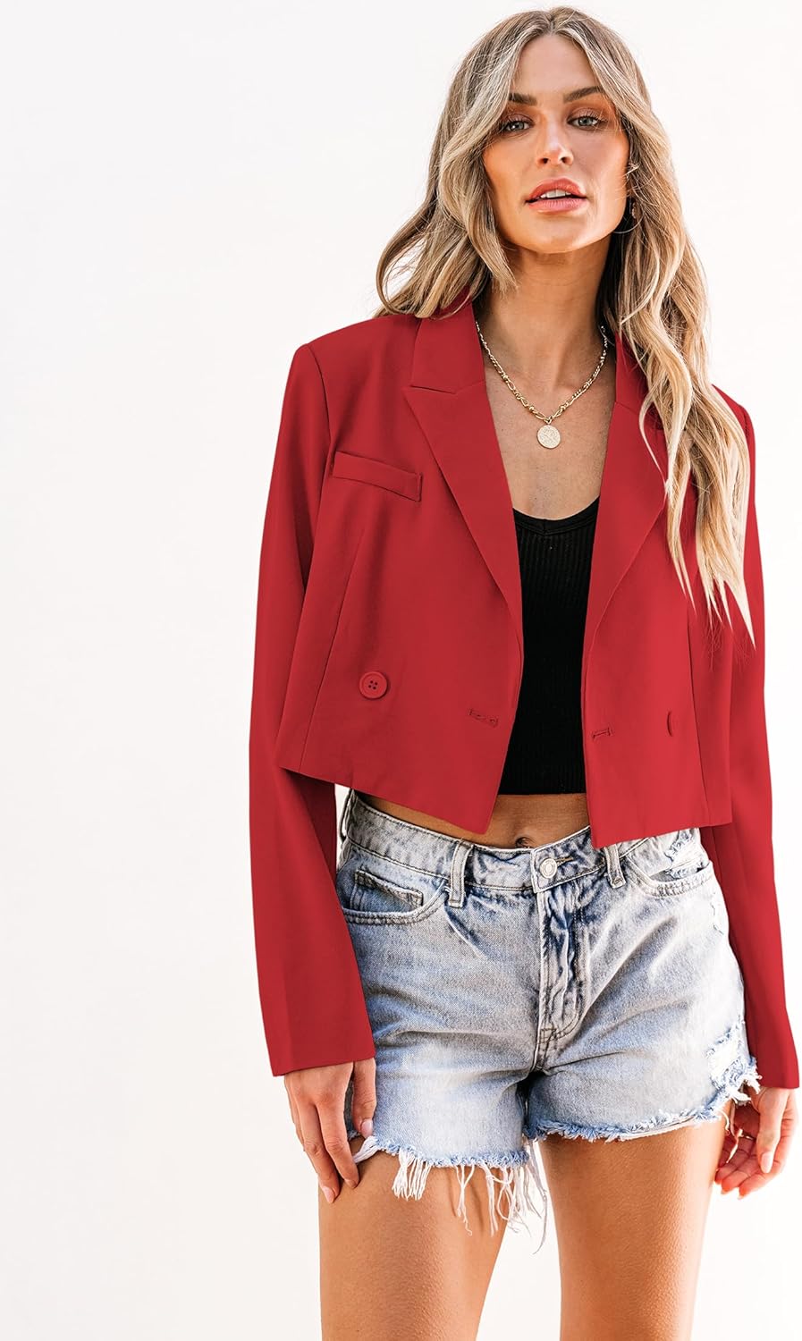 luvamia Cropped Blazers for Women Business Casual Open Front Long Sleeve Suit Jacket Trendy Oversized Work Office Blazer - Image 2