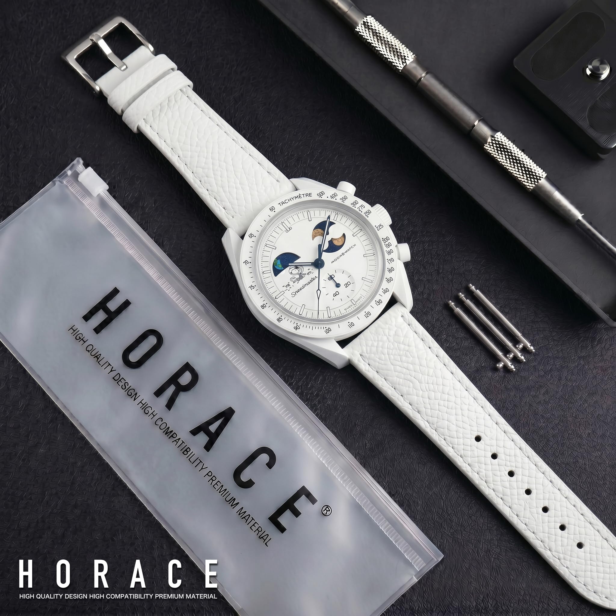 HORACE Cinturino per orologio in pelle martellata a sgancio rapido universale compatibile con Omega x Swatch MoonSwatch 20mm