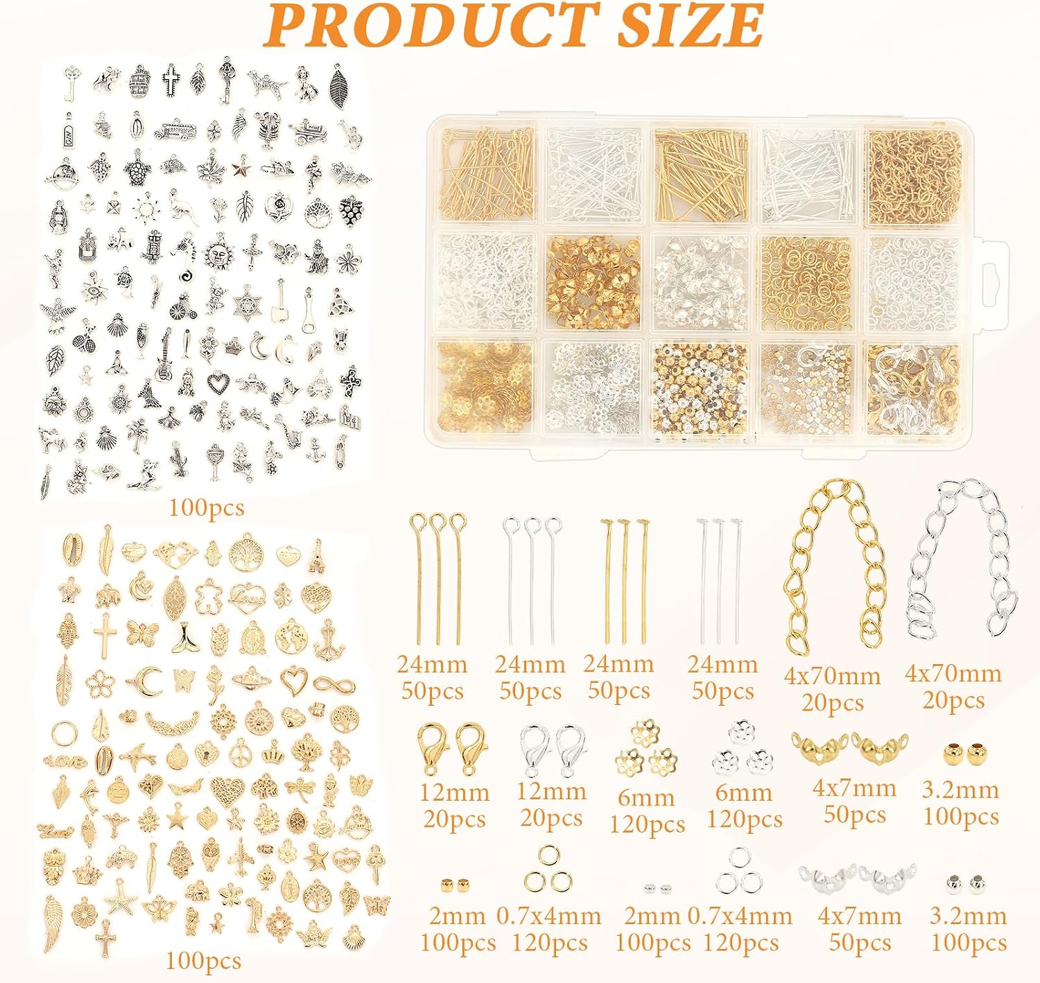 braxan 1460pcs Gold Charms for Bracelets Necklaces,Mixed Silver Gold Charms for Jewelry Making Bulk Lots Pendants DIY Accessories for Bracelet Necklace and Crafting Women Gift