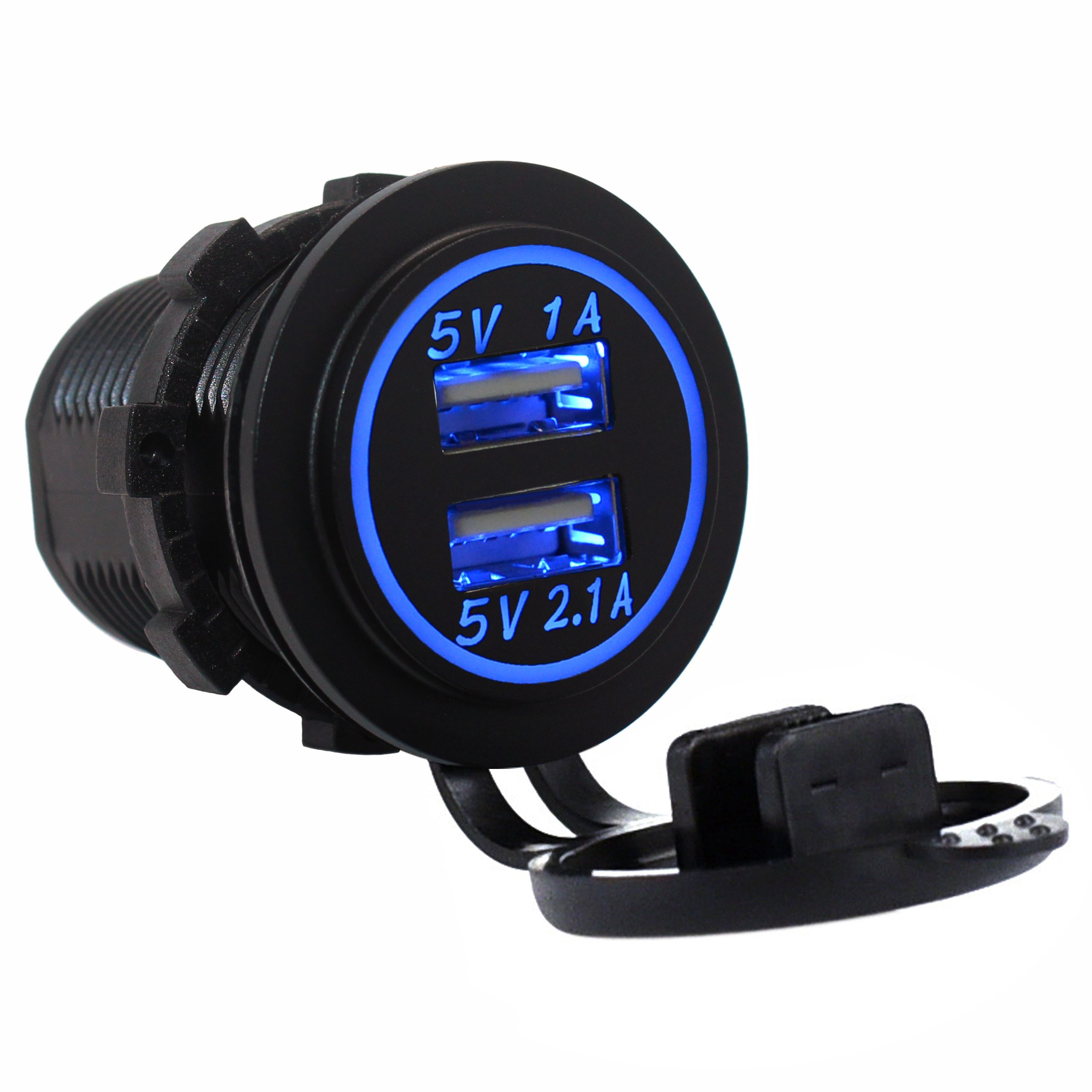 Cllena Dual USB Charger Socket Power Outlet 1A & 2.1A for Car Boat Marine Mobile (3.1A-Blue)