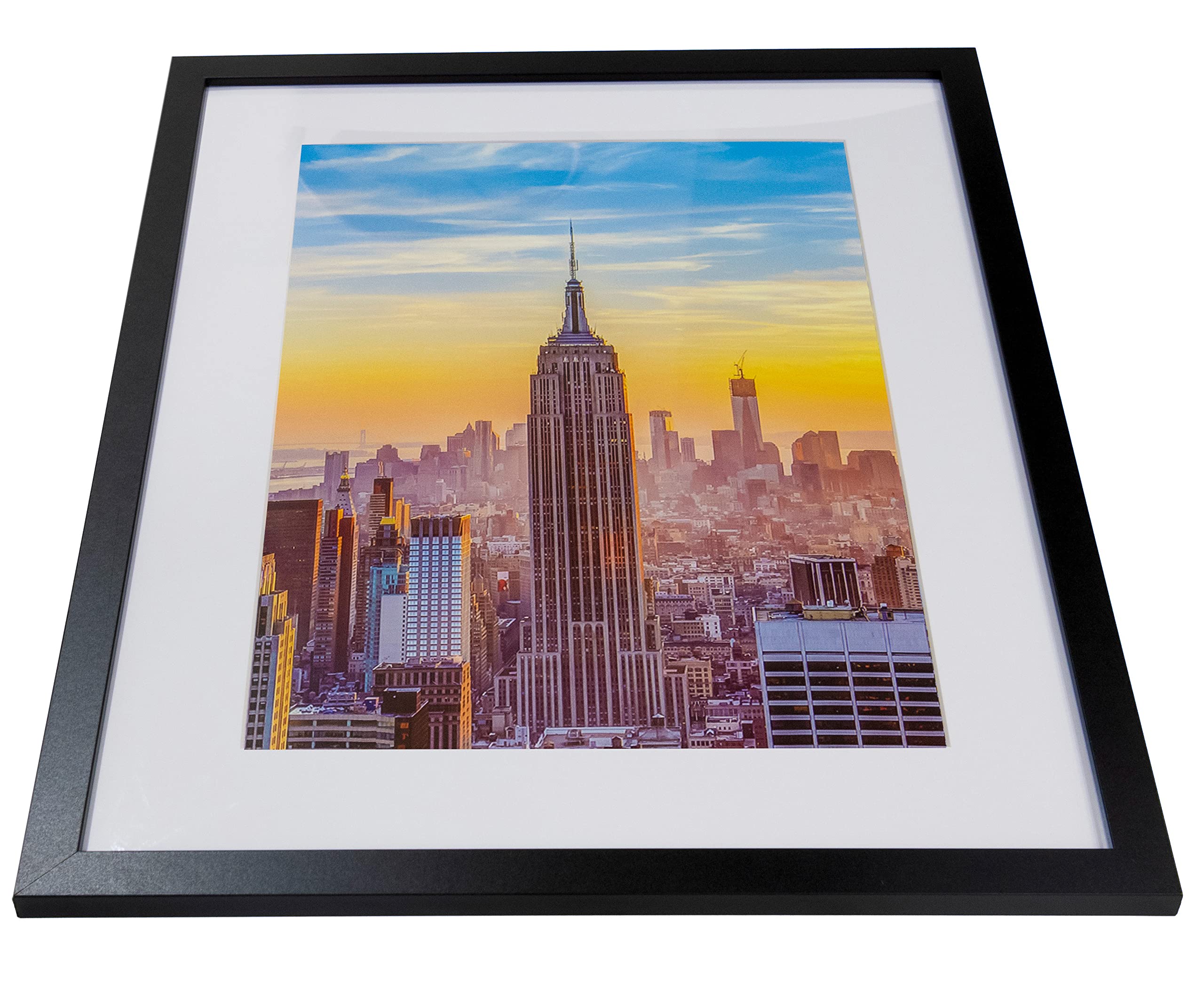 Frame Amo 18x24 Black Picture Frame, White Mat with 13.5x19.5 Opening for 14x20 Image, 1 Inch Border, Acrylic Front