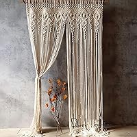 Handmade OIHYA Macrame Boho Curtain Wall Hanging 40x80 Ivory Cotton - Wedding Backdrop, Room Divider, Boho Wall Decor