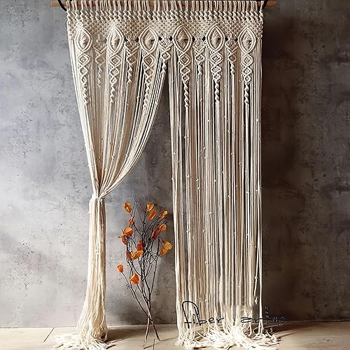 OIHYA Cortina de macramé para colgar en la pared, cortinas bohemias hechas a mano para telón de fondo de boda, arco de armario, divisor de
