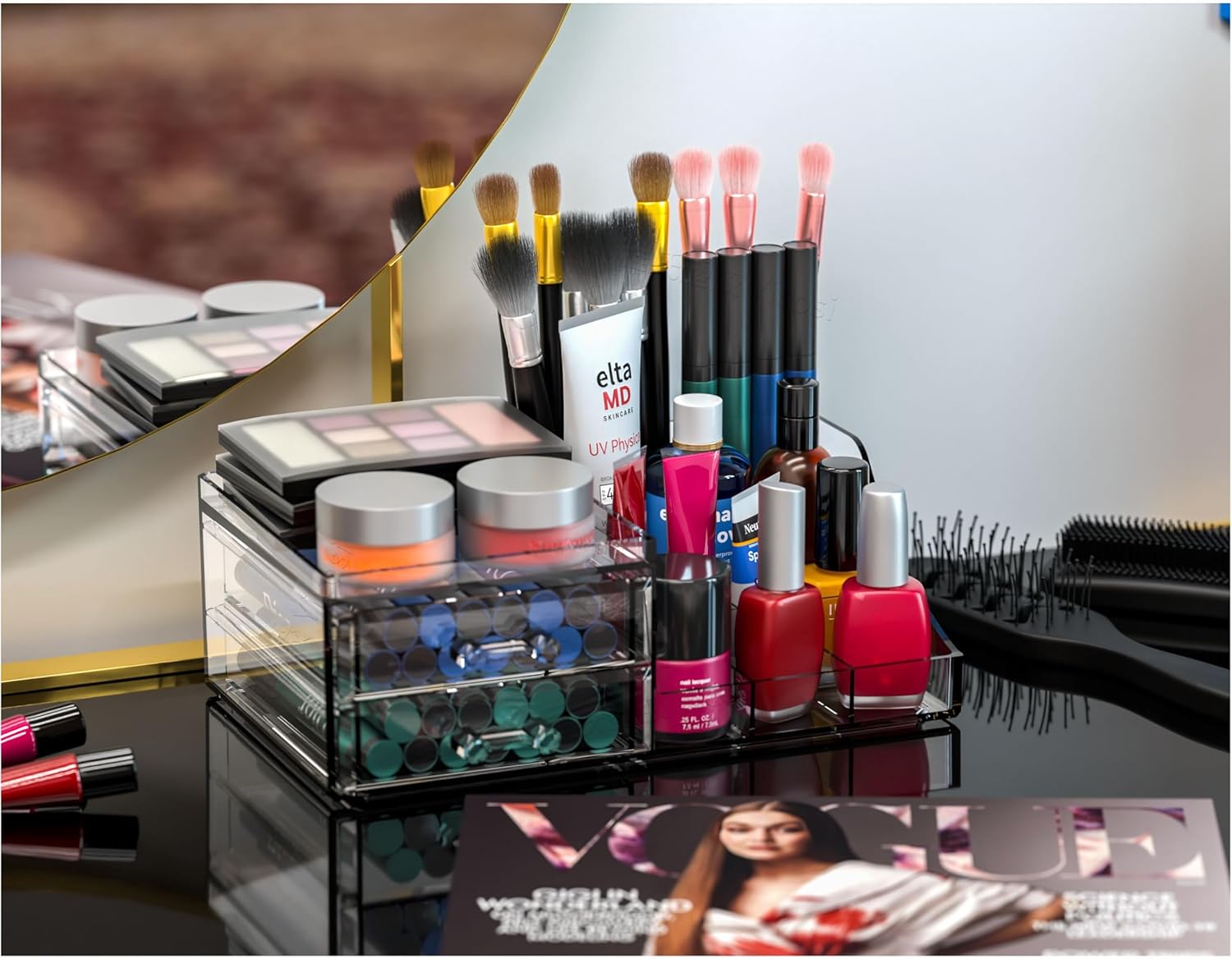 Acrylic Small Makeup Organizer with Drawers,Clear Skincare Organizer for Vanity,Dresser,Bathroom Countertop,Cute Cosmetic Organizer for Lip Gloss,Makeup Brush,Beauty,Skin Care and Cosmetic Storage - Image 5