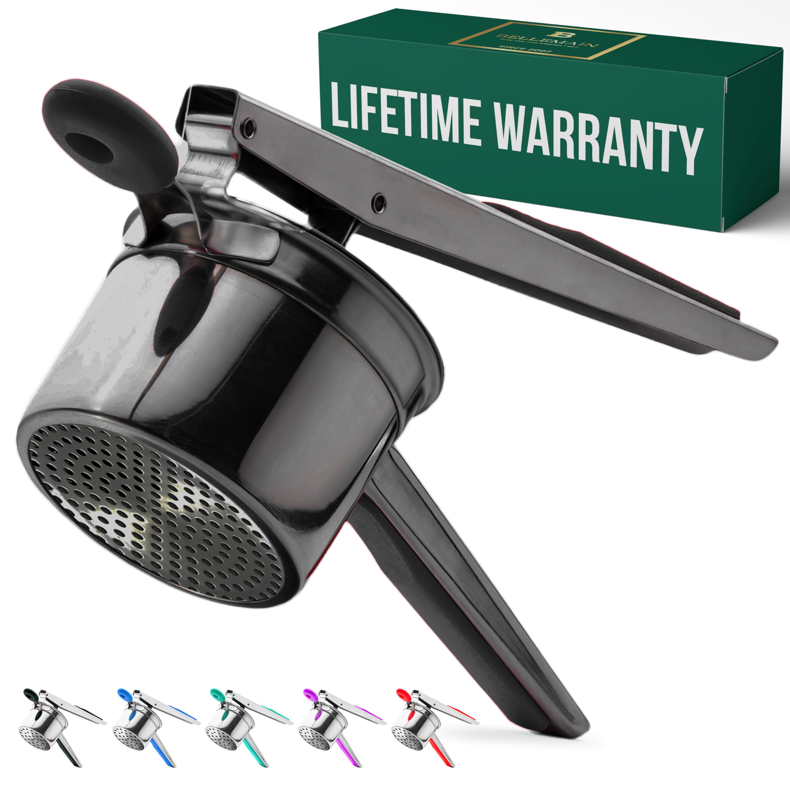 Bellemain 15 oz Black Large Potato Ricer | Heavy-Duty Stainless Steel Potato Ricer & Masher | Perfect for Mashed Potatoes | Ricer Kitchen Tool with Fixed Disc (Metallic Black)