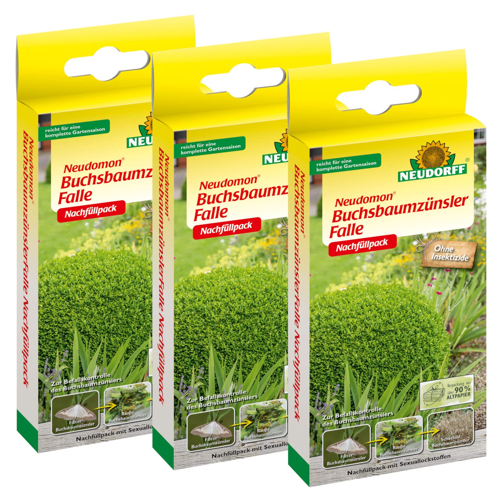 Neudorff Neudomon BuchsbaumzünslerFalle Nachfüllpack - 3 Stück - Köder zum Nachbestücken Buchsbaumzünsler-Falle