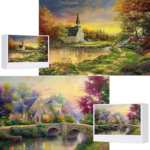 Paquete de 2 rompecabezas de 1000 piezas para la capilla de Thomas-Kinkade, rompecabezas de Thomas para adultos de 1000 piezas en adelante,