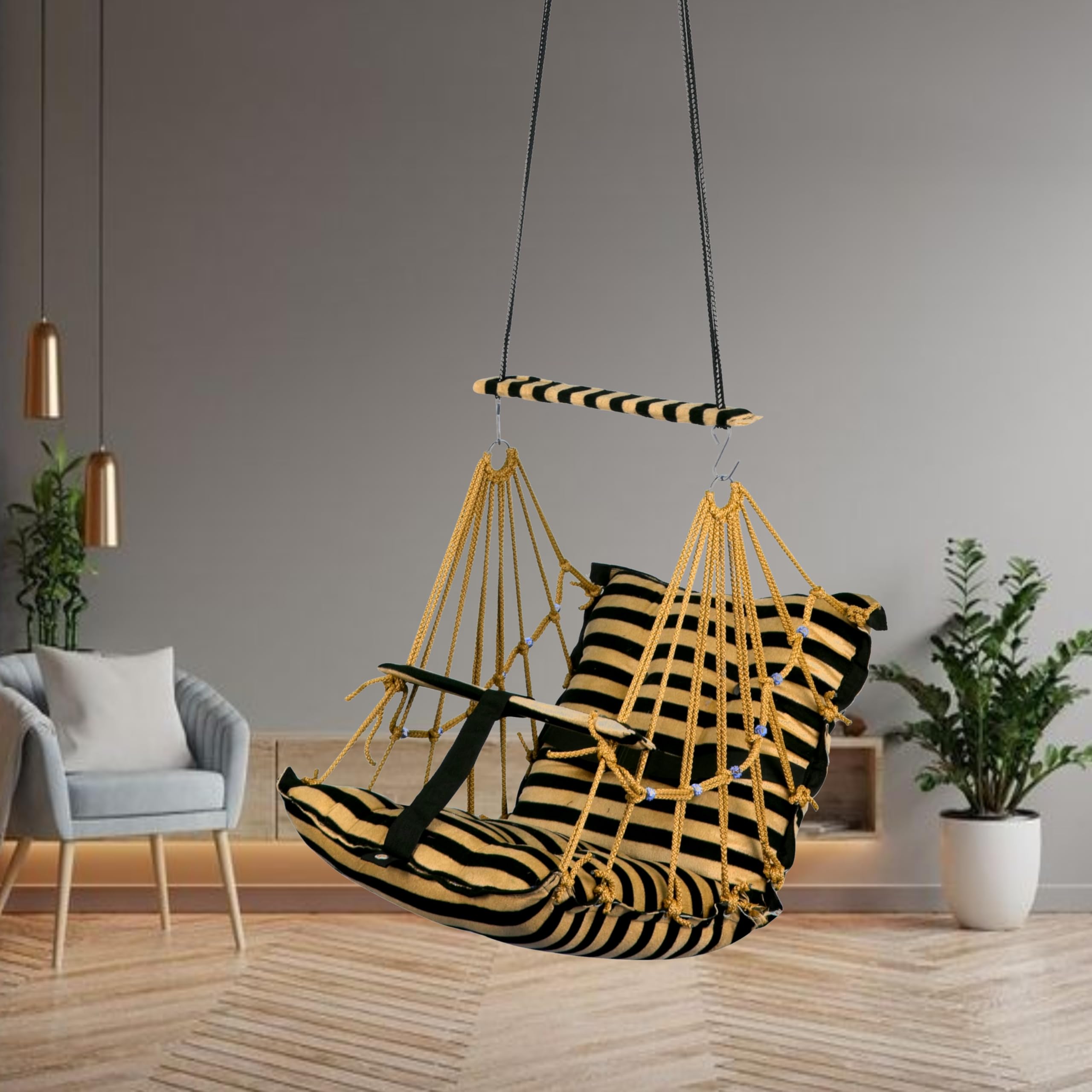 Sprointal® Swing for Kids, Baby Swing Chair Cotton Children Folding and Washable 1-5 Years Swing with Safety Belt,Home and Garden Jhula for Babies |Swing for Kids|Hanging Cradle (Golden Line)