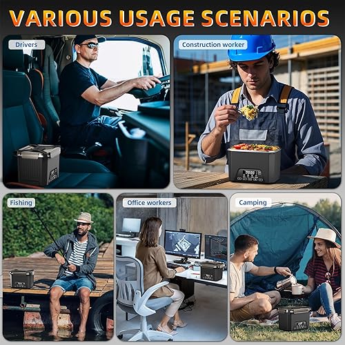 Miniatura 5 de Fiambrera eléctrica inalámbrica, 1.2 L, con calefacción automática, funciona con pilas, sin BPA, apta para preparación de comidas (negro)