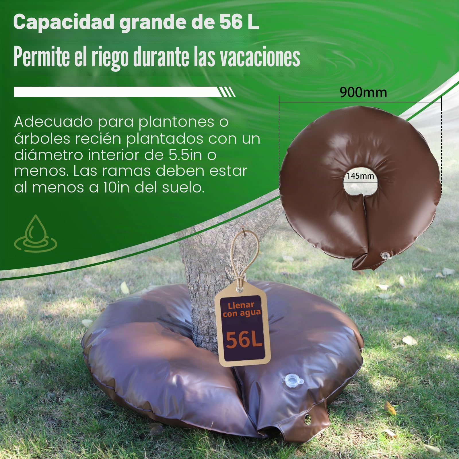 LALAGO 5 Piezas 56L Bolsa de Riego para Arboles, 56L Anillo de Riego PVC Resistente a Los Rayos UV, Riego Automatico Anillo de Riego para Árboles Frutales, Árboles Jóvenes