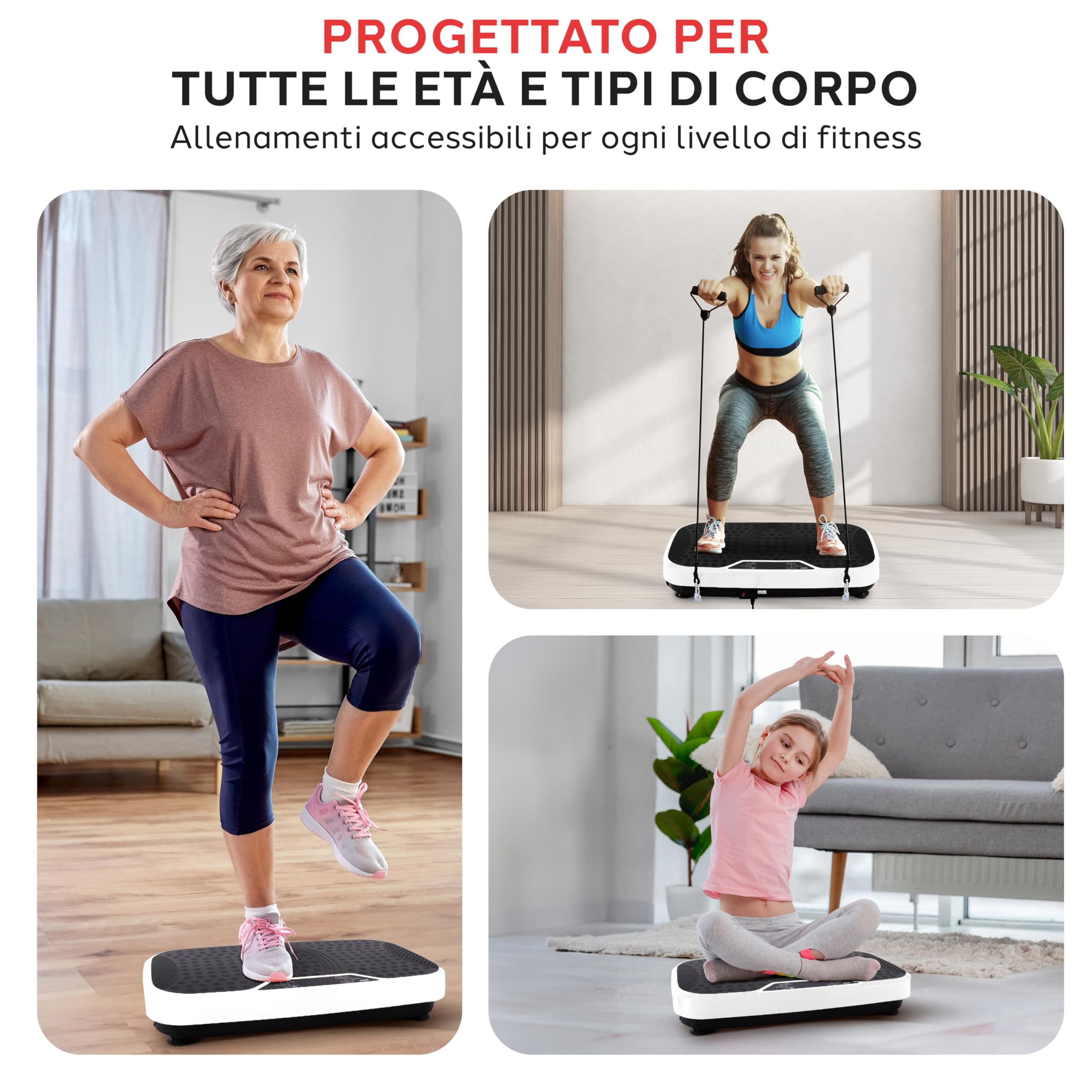 Hurtle Pedana Vibrante Dimagrante, Vibration Plate per Tonificazione e Brucia Grassi, Piastra Vibrante con Bande di Resistenza, Ruote, Telecomando e Velocità Regolabile, Allenamento Completo Casa