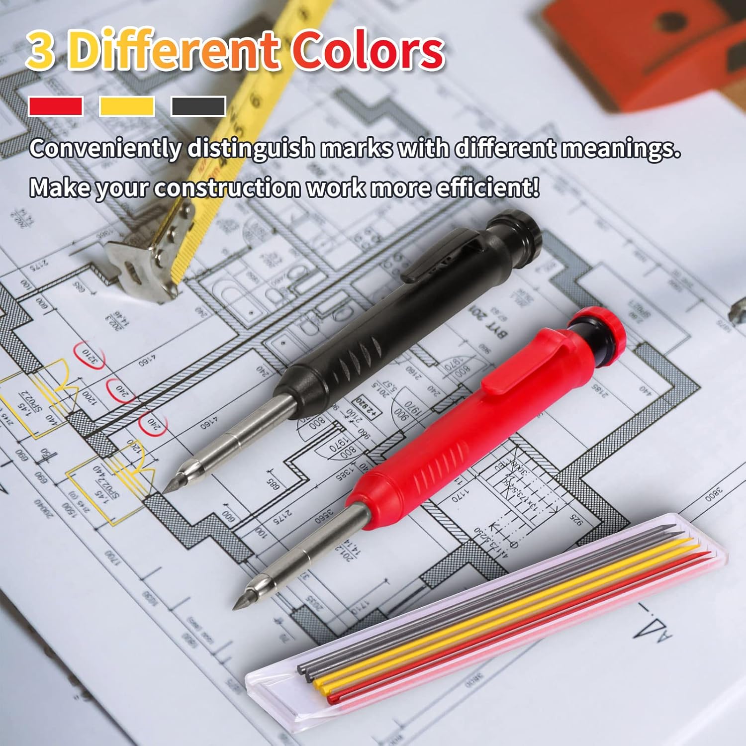 Scribing Tool, Multi-function Scribing tool, Construction Carpenter Pencil, Aluminum Alloy Scriber Marking Tool with Deep Hole Pencil, DIY Woodworking Scriber Contour Gauge Scriber Line Measuring Tool