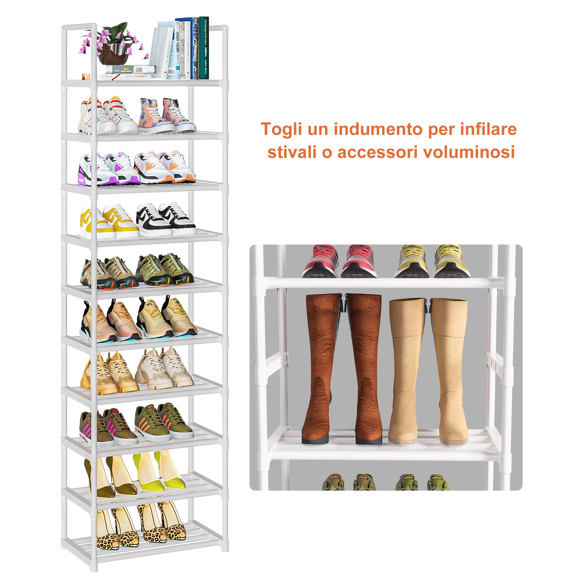 OYREL Scarpiera a 10 Ripiani, Slim e Alta, Scaffale Portascarpe in Metallo, Scarpiera per 10-20 Paia di Scarpe, per Spazi Stretti, Ingresso Soggiorno Camera da Letto