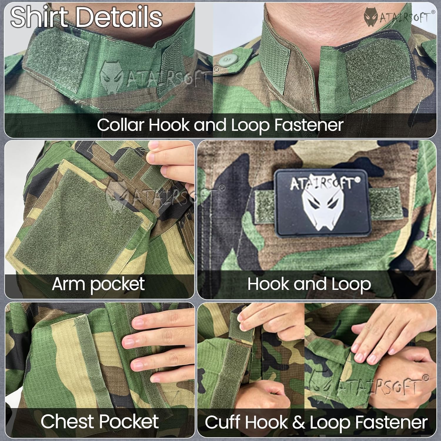 Tactical Military Camo BDU Uniform Set for Men Combat Shirt & Pants Ripstop Apparel for Outdoor Hunting Airsoft Paintball