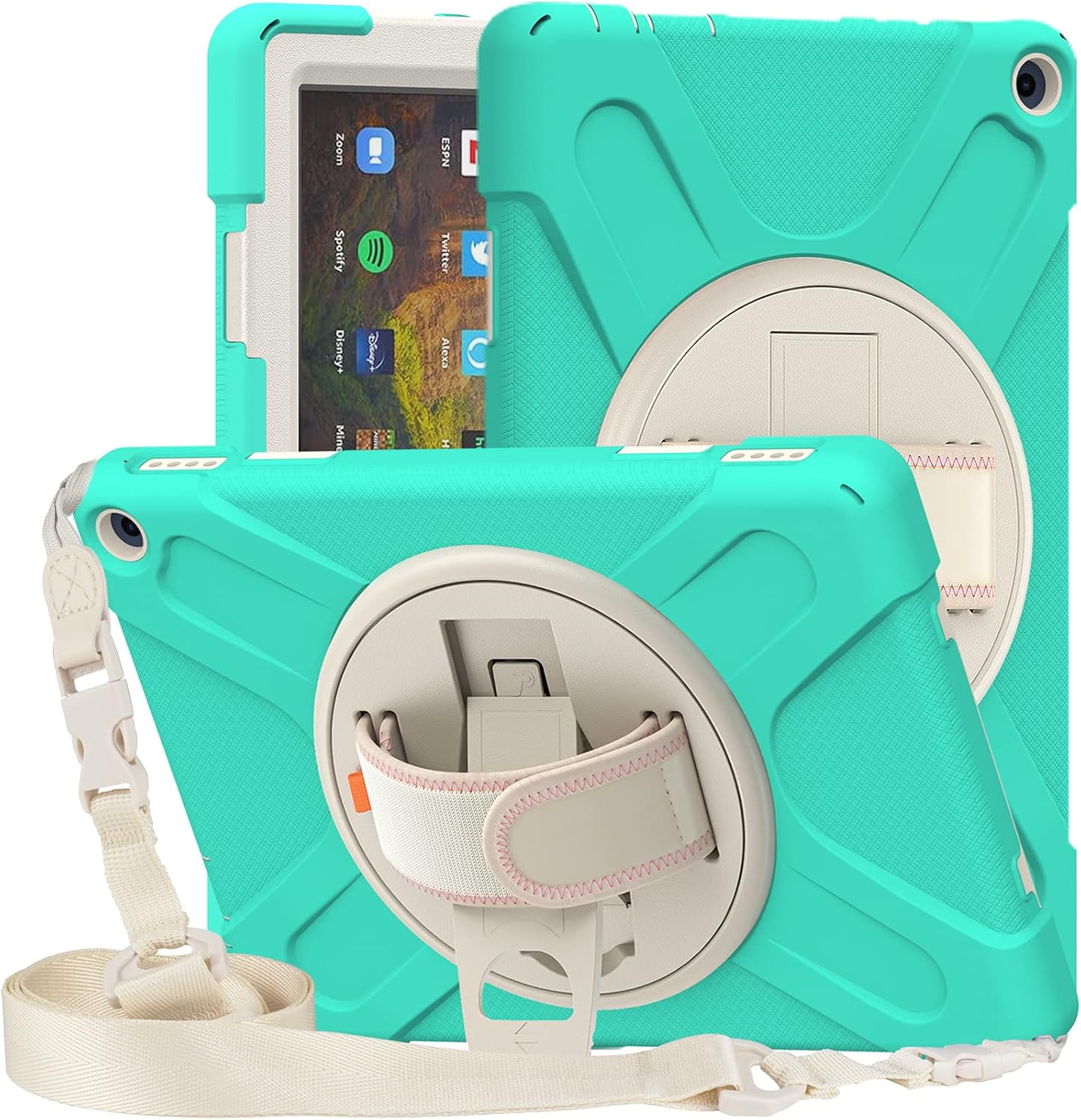 Case for Amazon Fire HD 10 & Fire HD 10 Plus (11th Gen, 2021) Tablet Case for Kids:with Portable Hybrid Shock-Proof Cover,Rotatable Hook&Loop Handle, Shoulder Strap. (Blue)